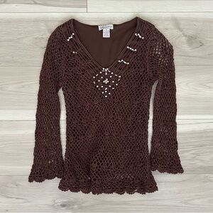 brown crochet beaded top